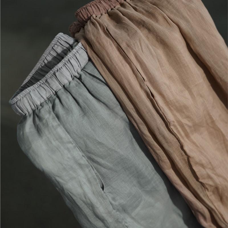 Johnature Women Vintage Straight Pants Solid Color Elastic Waist Trousers Summer Loose Belt Casual Ankle-length Pants