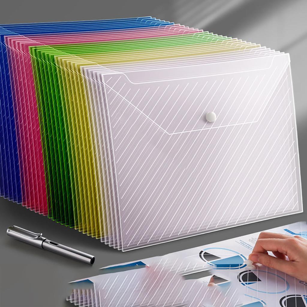10pcs A4 Transparent Button Type File Bag Students Pocket Folders Waterproof Wholesale Data Files To Install Test Papers Office