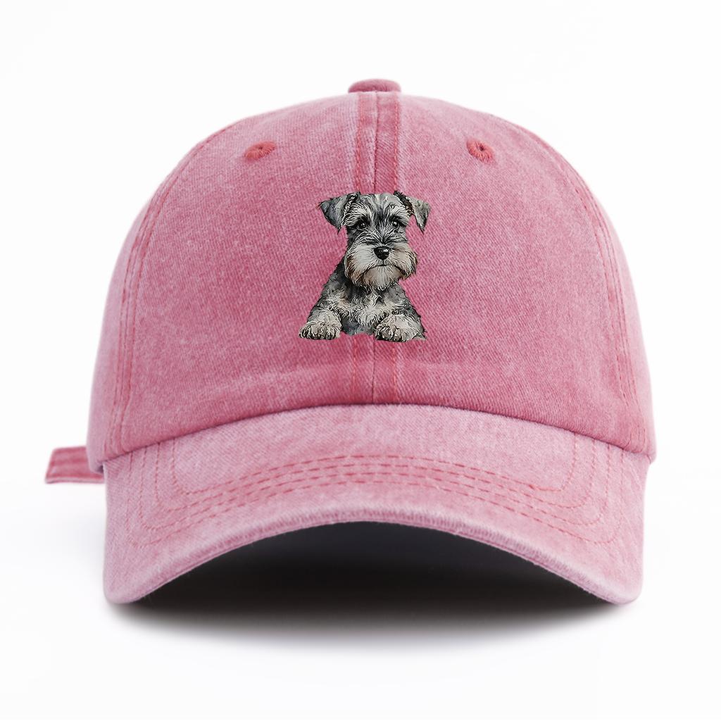 1pc Schnauzer Print Washed Baseball Cap for Adults  Minimalist Retro Style Casual Soft Adjustable Dad Hat Perfect As Gift
