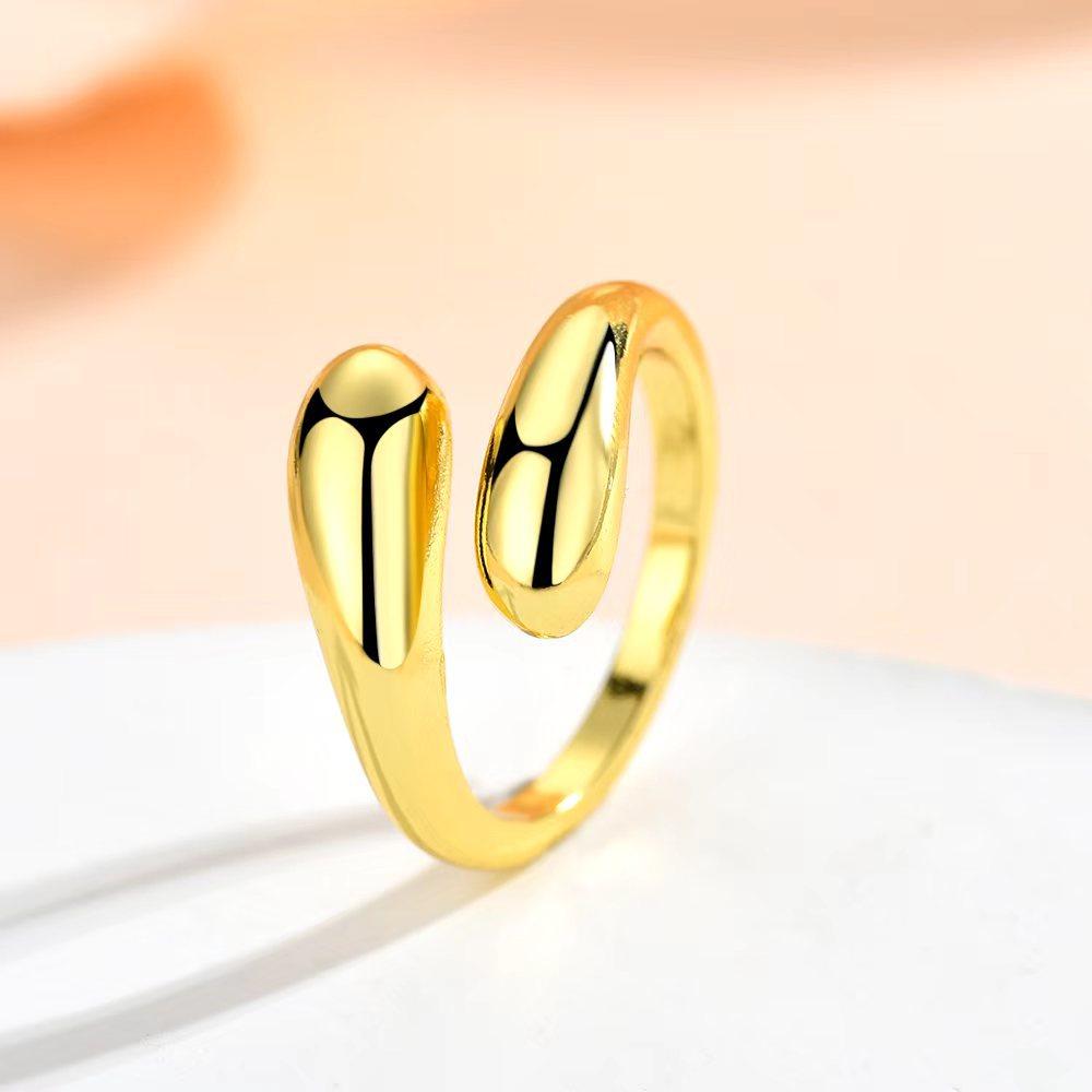 Gold Irregular Water Drop Open Ring Lightweight Adjustable Simple Luxury Finger Ring Smooth Surface Fashion Accessory