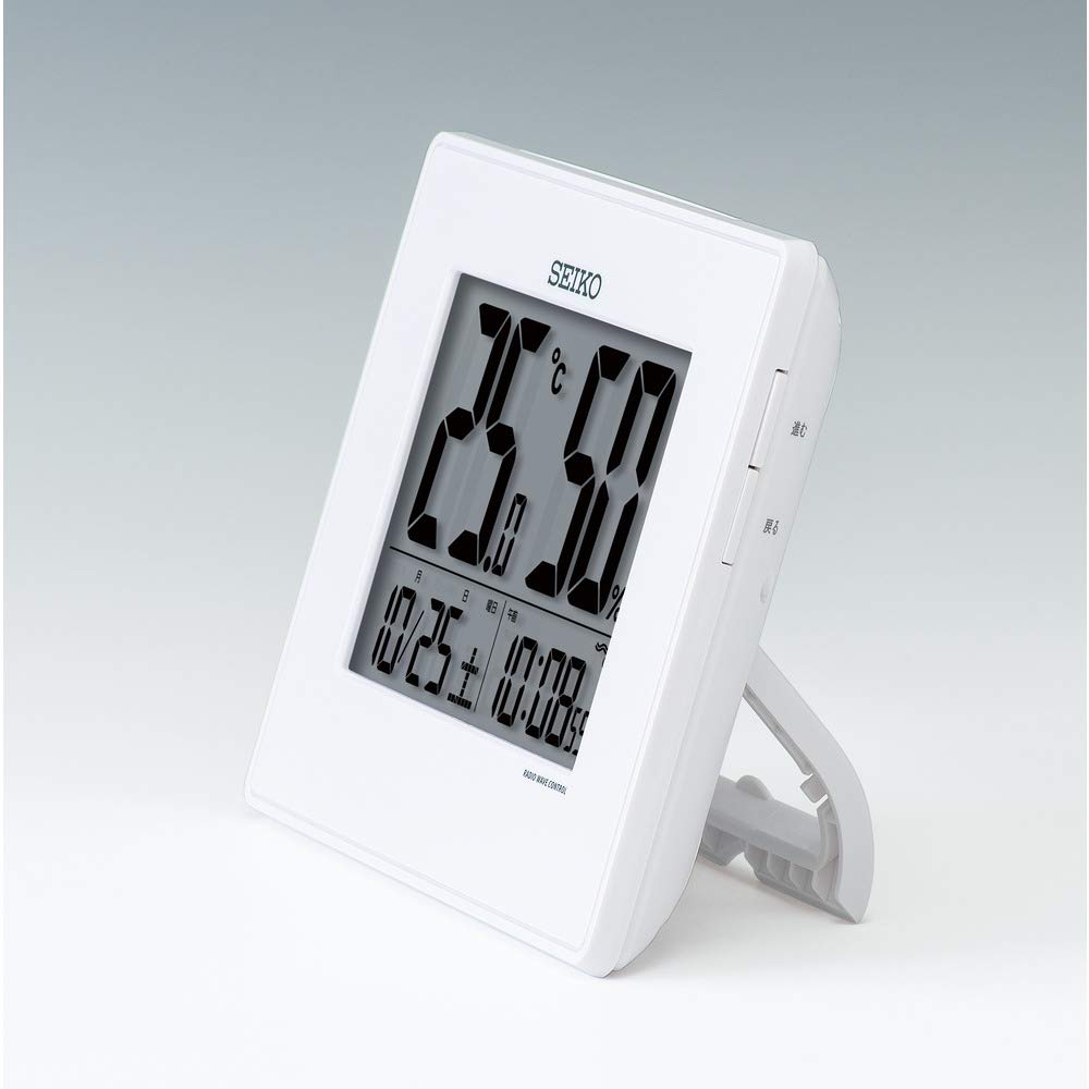 Seiko Clock Desk Alarm Wall Temperature and Humidity x x Model SQ798W Clock, Clock, Clock, Radio-Controlled, Digital, Calendar, Display, White,