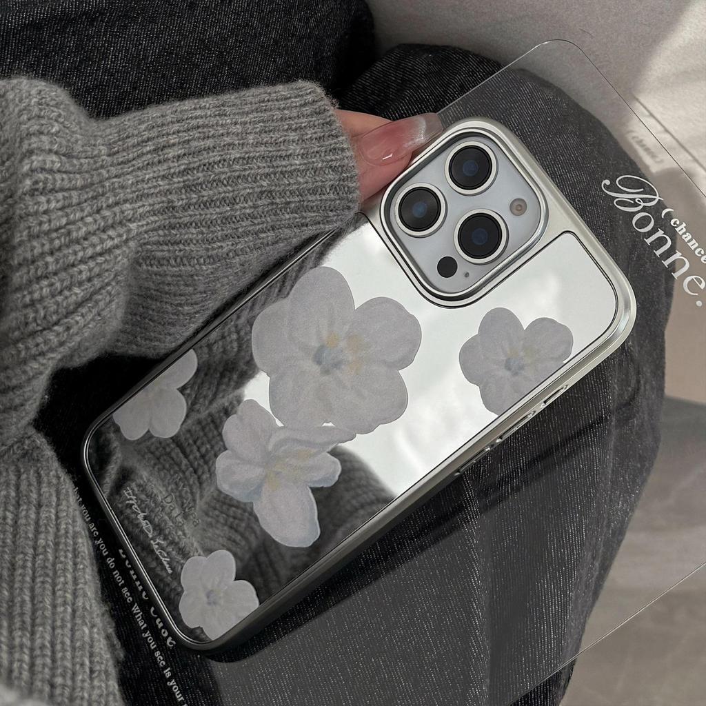 Mirror Blue Flower Case for iPhone 13 iPhone 15 iPhone 16 Pro Max