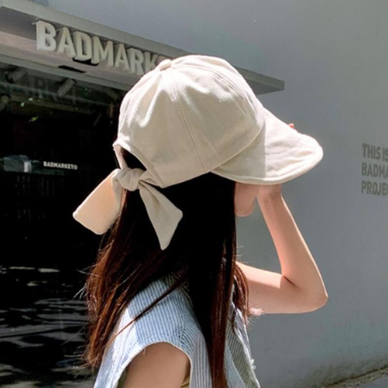 Women s Back Ribbon Point Cotton Bonnet Cap C4033_Beige