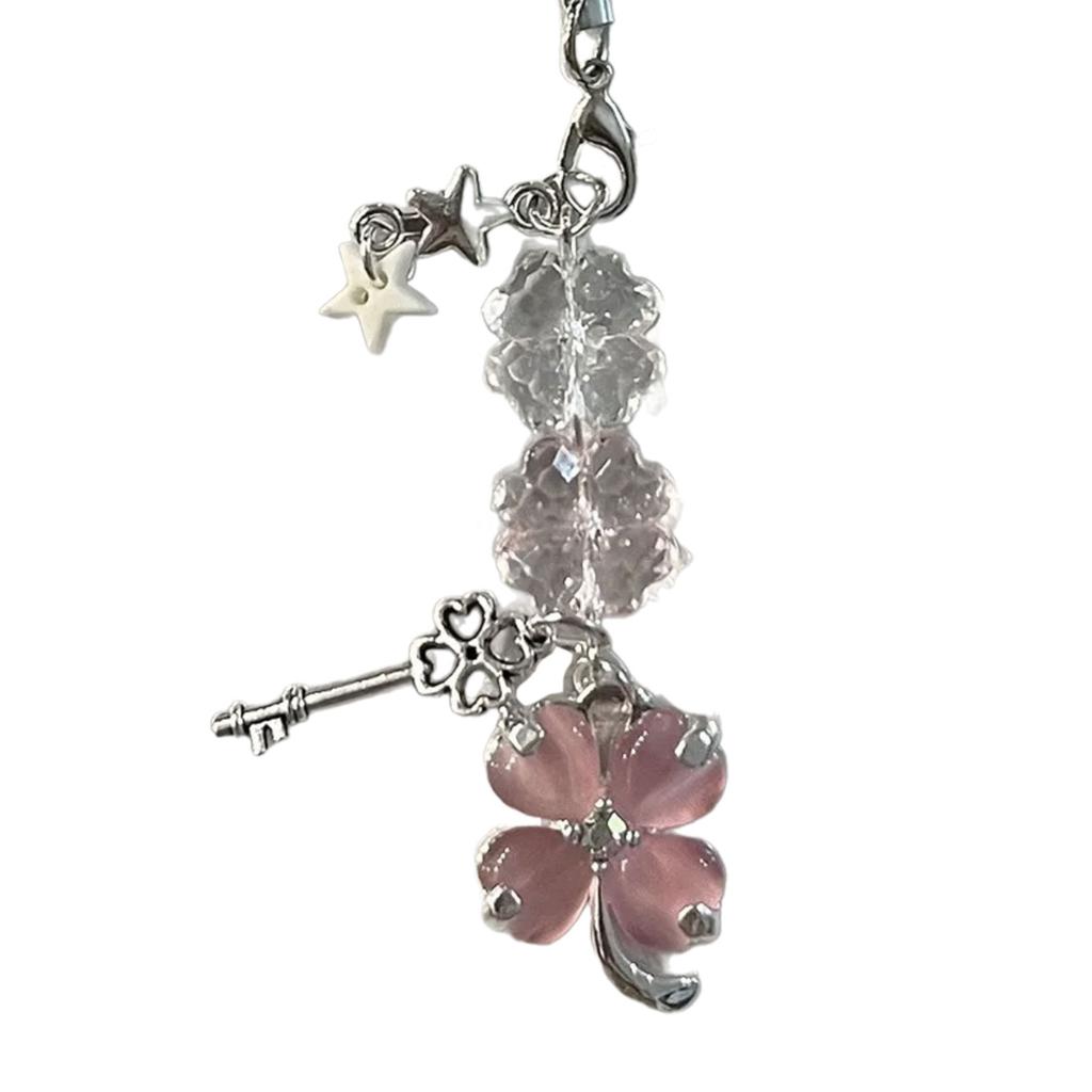 Four Leaf Clovers Pendant Keychain Unique Phone Strap Accessory Detachable Mobile Phone Charm for Good Luck Happiness