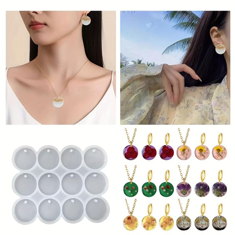 12 Cavities Round Silicone Mould, Geometric Resin Jewellery Casting, DIY Pendant and Earrings Making, Keychain Handmade Moulds