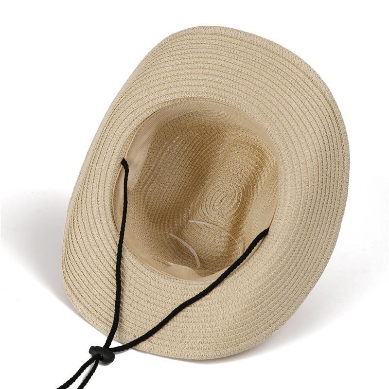 Retro Ein-Wort-Zylinderhut Western Cowboy Strohhut Vielseitiger Jazzhut Frühling und Sommer Herren- und Damen-Outdoor-Sonnenhut