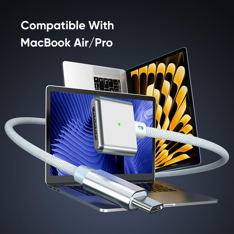 140W To 3 Magnetic Charging 2M Super Strong Magnetic Adsorption Charging Cord with Durable Braided Compatible with MacBook Pro MacBook Pro MacBook Air