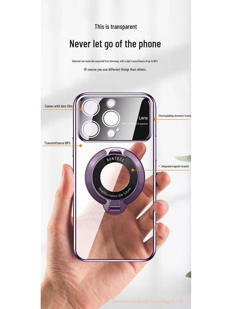Magnetic Electroplated Clear Case with Lens Film for iPhone 15 Pro Max