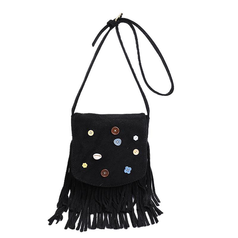 

Маленькая квадратная сумка с дизайном на пуговицах, сумка для мобильного телефона с кисточками, маленькая сумка кроссбоди чёрный
