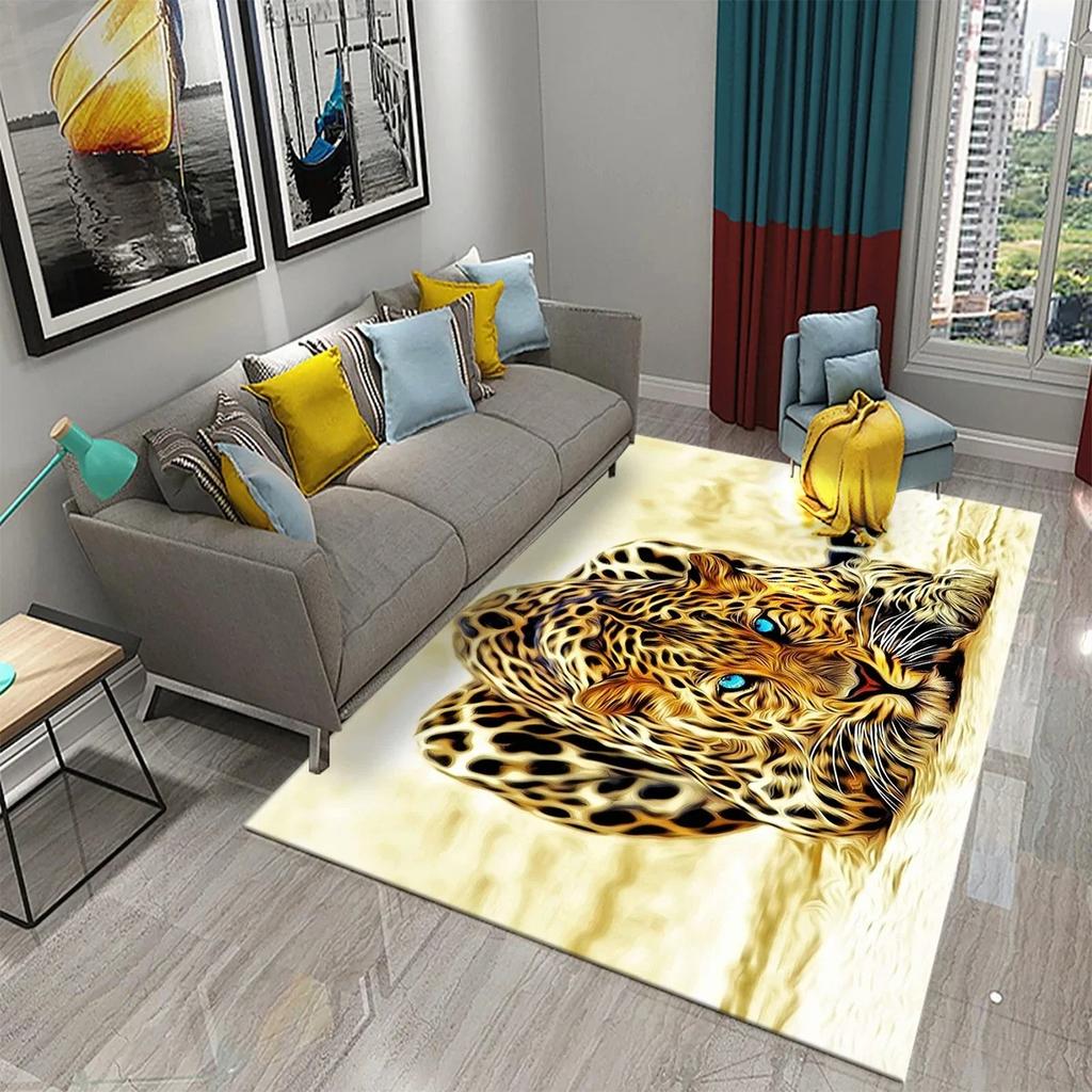 3D Leopard Carpet Wild Animal Pattern Living Room Bedroom Bathroom Kitchen And Kids Play Area Non-Slip