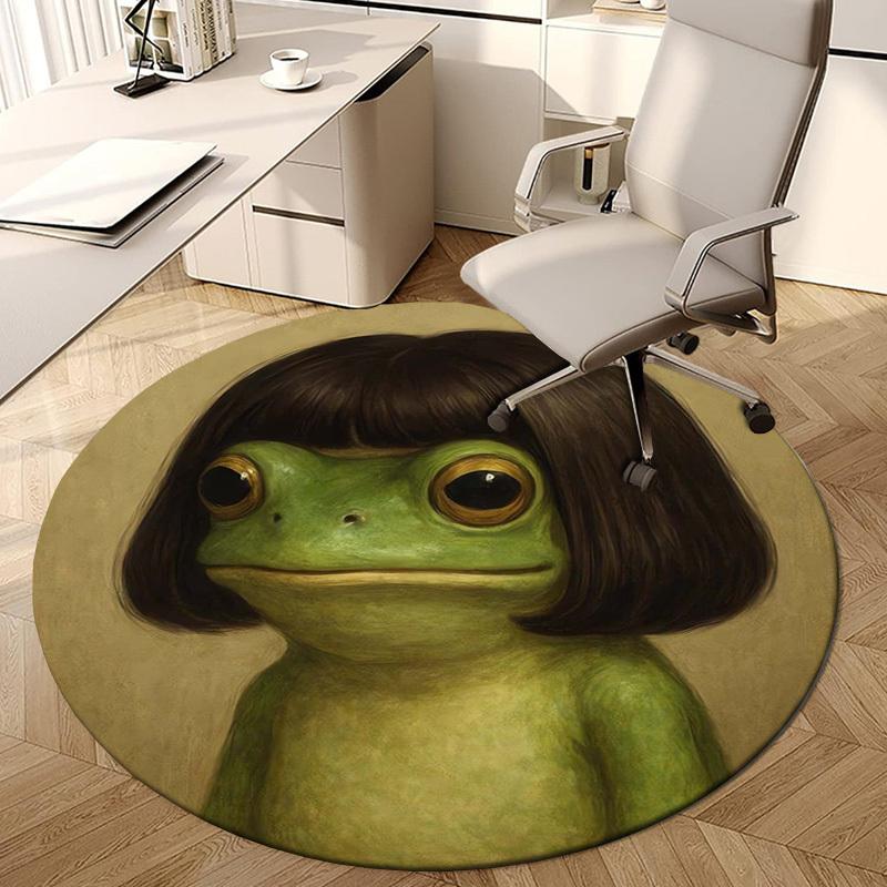 1pc Frog with Human Haircut Round Carpet, Made of Polyester,Perfect for Decorating Office Chairs, Living Rooms,Vibrant Decorative Rug