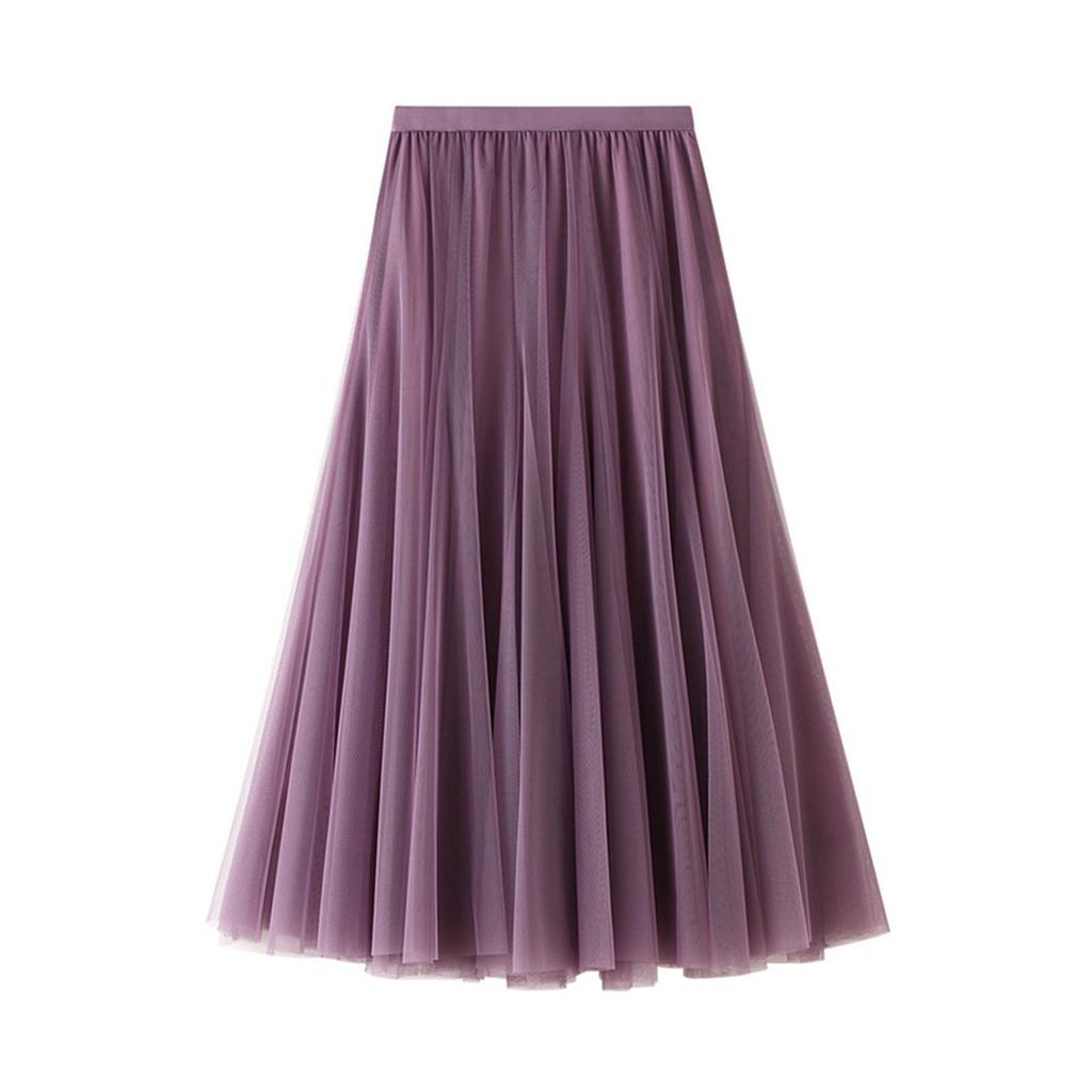 Women's Fashion Casual Color High Waist Ruffle Splicing Mesh Half-body Skirt