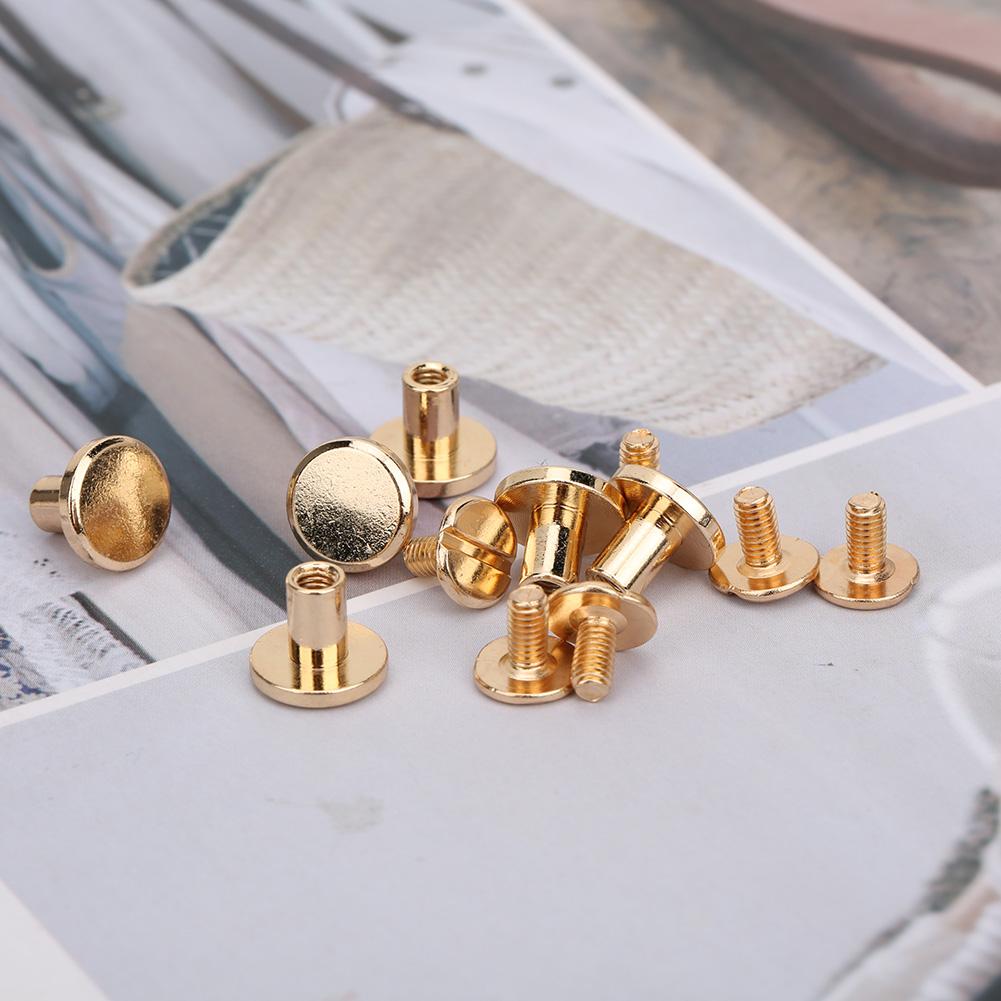 50 Set 8mm Pure Copper Flat Head Rivets Leather Strap Screws Kit for Notebook BindingGold