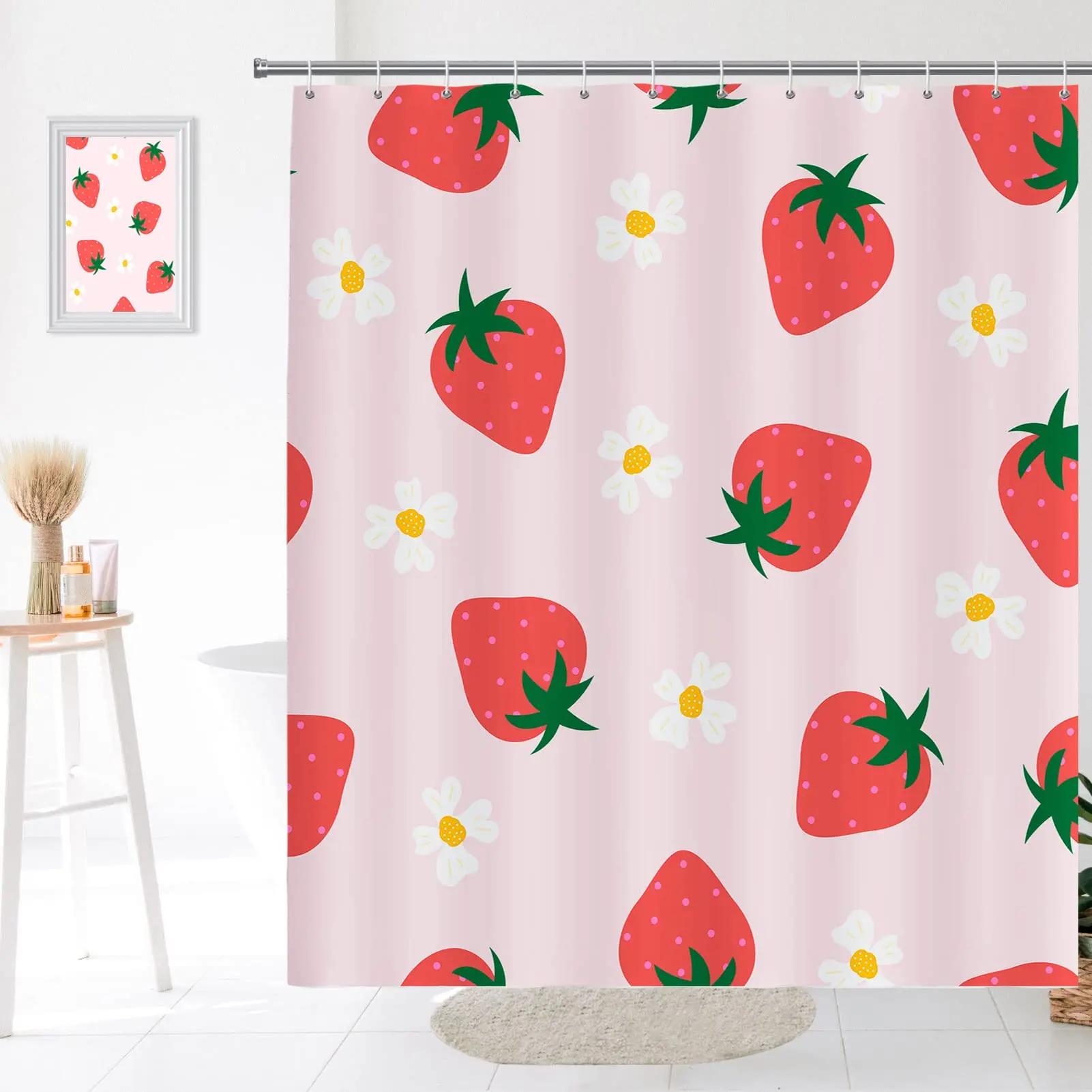 Fruit Shower Curtain Watercolor Orange Peach Lemon Strawberry Orange Papaya Cute Colorful Bathroom Decorative Shower Curtains 90x180cm