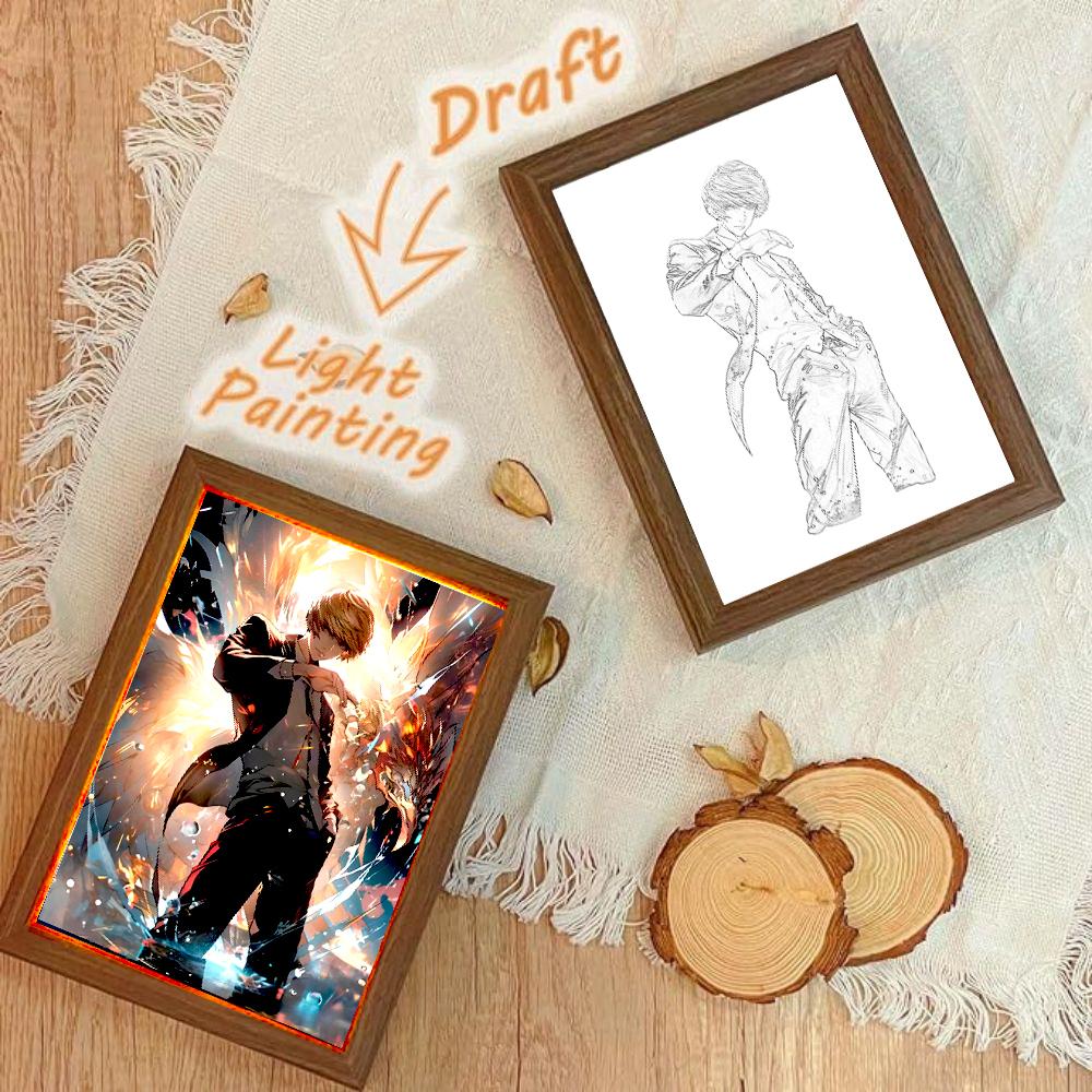 Anime Figure Death Note Light Painting Photo Frame Night Light L Killer Action Figures Room Decor Christmas Gifts Kids Moon Lamp