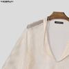 INCERUN Oversized Men Deep V Long Sleeve Hollow Loose T-shirts Tops