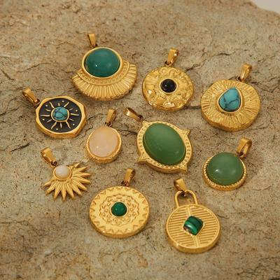 Ciondolo in Pietra Naturale Ispirato all'Europa e all'America - Lussuoso Accessorio per Gioielli Fai da Te in Acciaio Inossidabile Retro Francese
