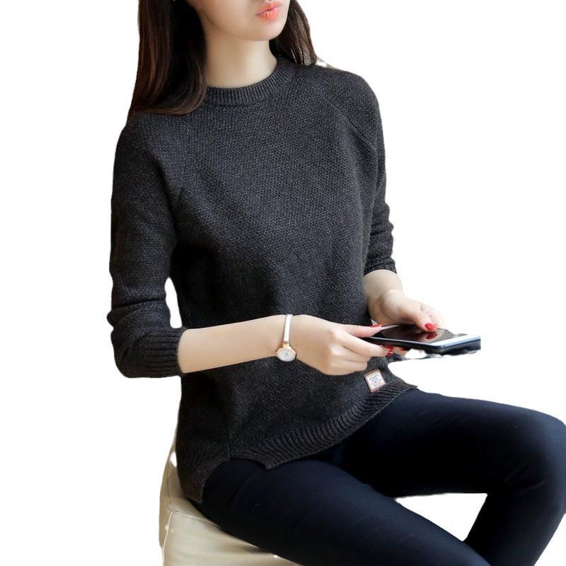 Autumn and Winter Clothing Base Knitted Sweater Long Sleeved Loose Top Women Korean Version Round Neck Versatile Sweater Women