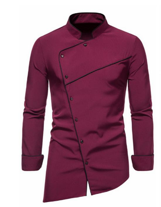 Men's European Style Long Sleeve Solid Color Stand Collar Dress Shirt, Plus Size.