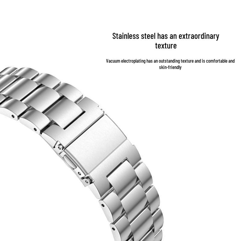 Universal Three-Bead Stainless Steel Watch Band for Apple, Huawei GT5, Smart, and Xiaomi iWatch