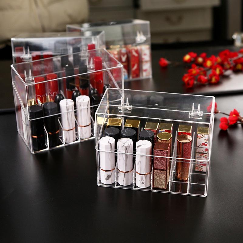 Transparent Lipstick and Nail Polish Organizer with Multi-Grid Storage