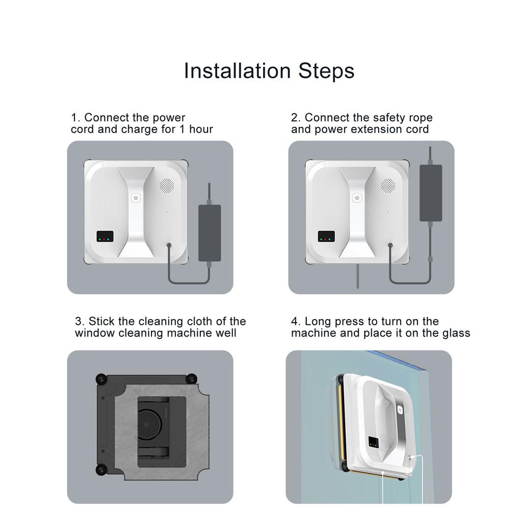 Window Cleaning Robot 2800pa Strong Suction Remote Control Smart Window Glass Cleaner for High Rise 100‑240V US Plug