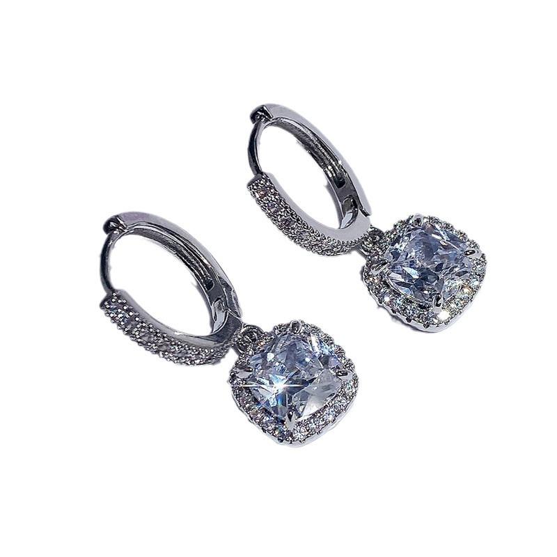 Earrings, Fashionable Bright Square Diamond Zircon Women'S Earrings, Light Luxury Commuter Ear Hooks