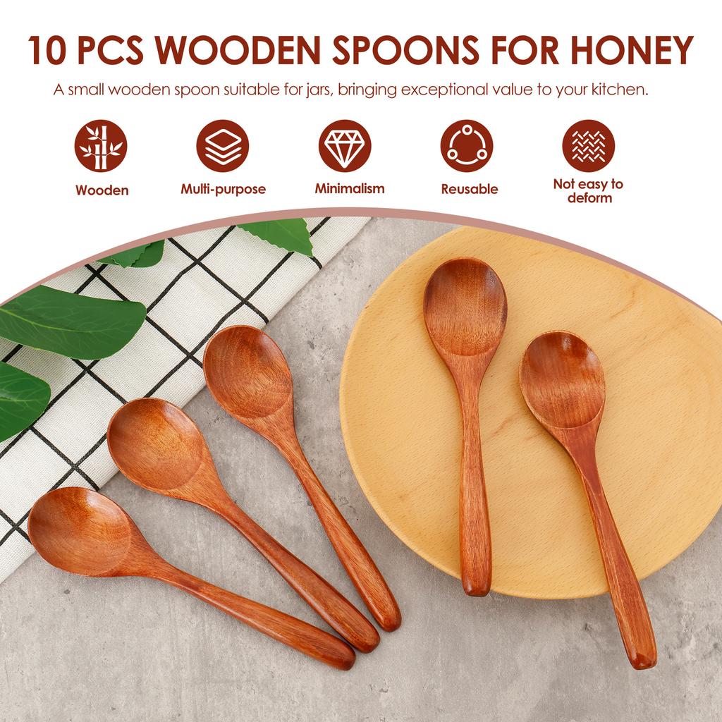10Pcs Wooden Spoon Kitchen Cooking Utensil Tool Soup Teaspoon Catering Kids Spoon Round Soup Spoon kitchenware for Rice Soup