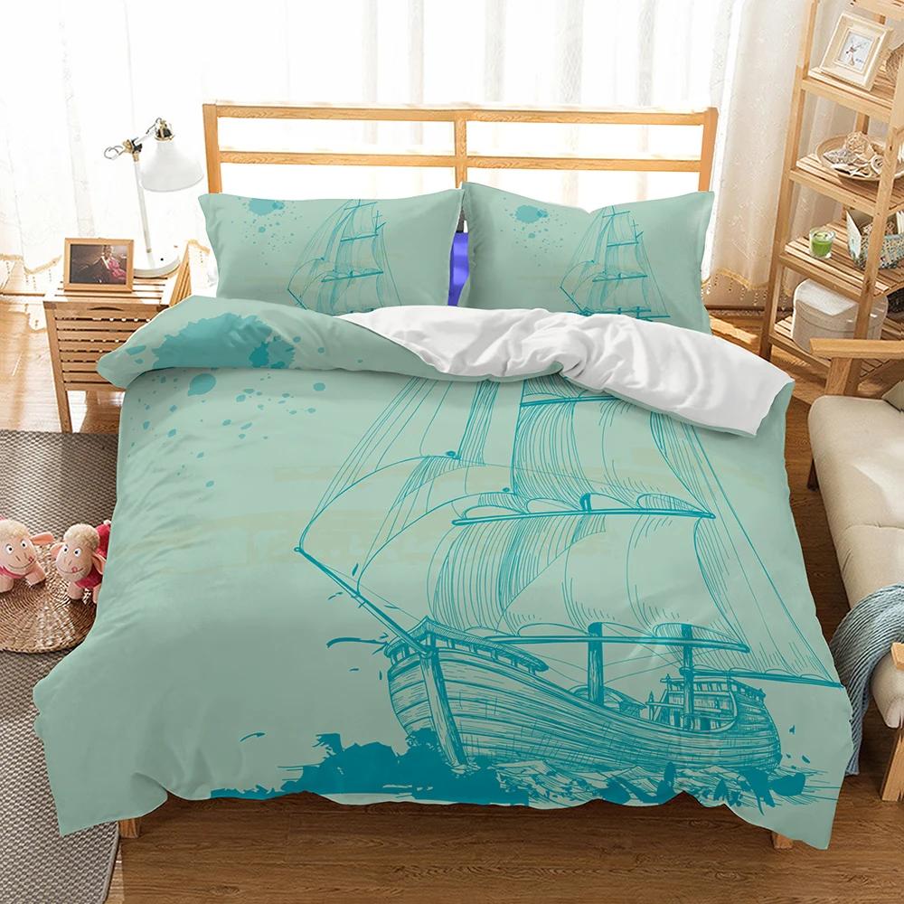 Comforter Mediterranean Bedding Dark Blue King Size Pillow Case Ship'S Anchor Bed Double Set Blue 228X228