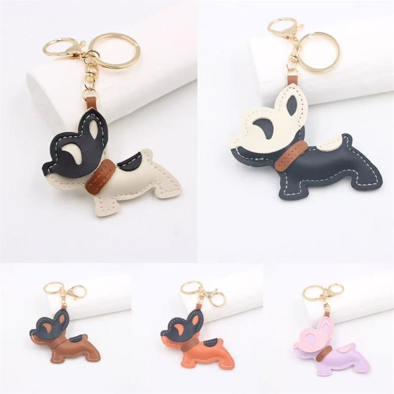 Entzückender PU-Leder Französische Bulldogge Schlüsselanhänger Anhänger Niedlicher Welpe Taschenanhänger Rucksack Hängend Auto Schlüsselanhänger Geschenke Modeaccessoires