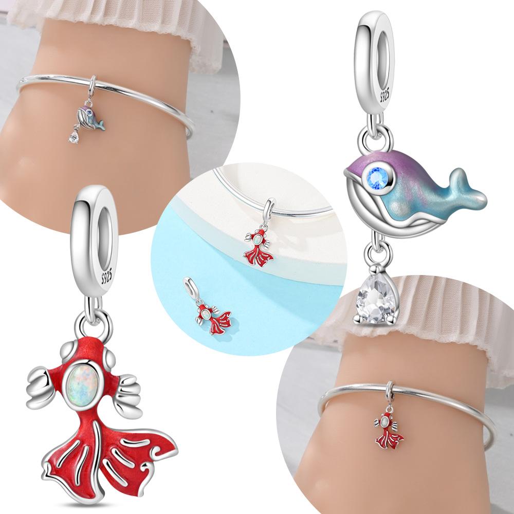 White Waterdrop Zirconium Stone Red Fish Whale Pendant Original Copper Women Diy Jewelry Accessory Gift Making