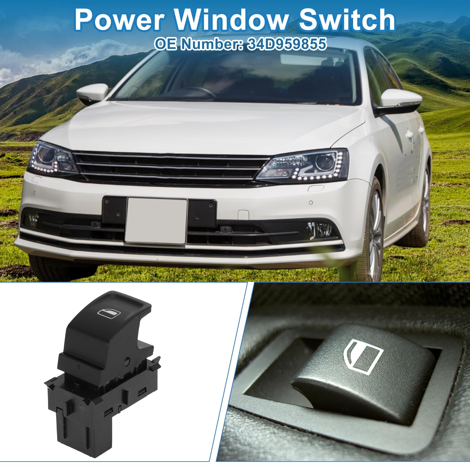 Power Window Switch No.34D959855 Passenger Side Window Control Switch for Volkswagen Jetta for Santana 2013-2015 Black