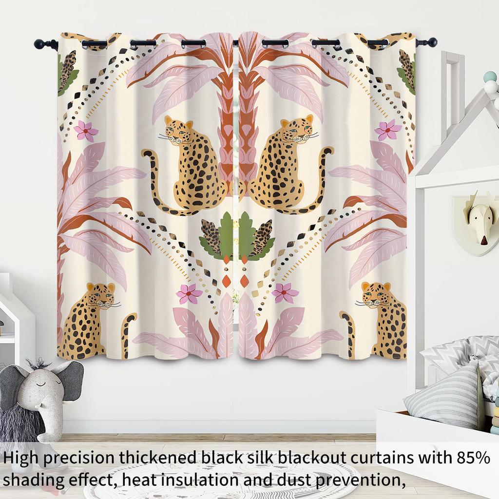 2 ks Růžové Květinové Černící Závěsy s Leopardím Vzorem   Více Velikostí Obývací Pokoj Ložnice Izolace Sváteční Dekorace Snadná Instalace