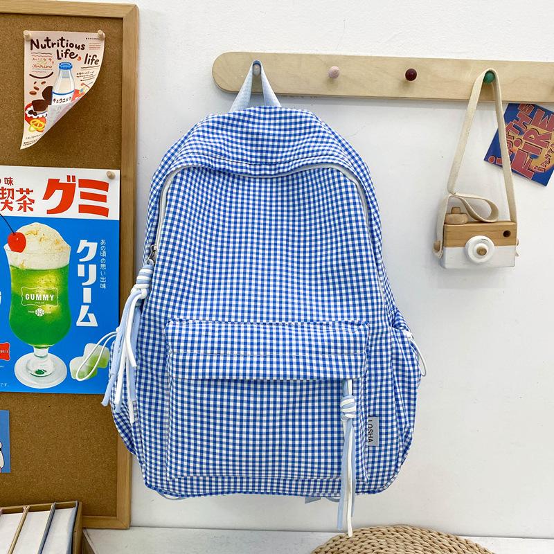 Schoolbag Korean Version Mori Fresh Plaid Backpack Large Capacity Lightweight Student Class Schoolbag Harajufeng Travel Backpack