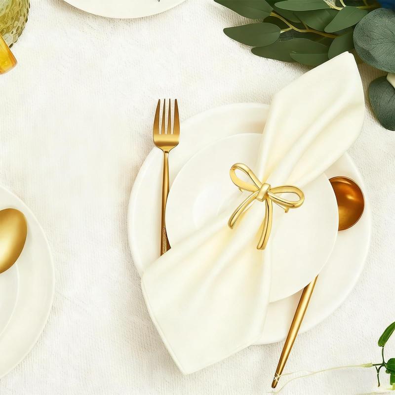4Pcs Gold Bow Napkin Ring, Reusable Napkin Holder, Suitable For Valentine'S Day, Parties, And Wedding Table Decorations