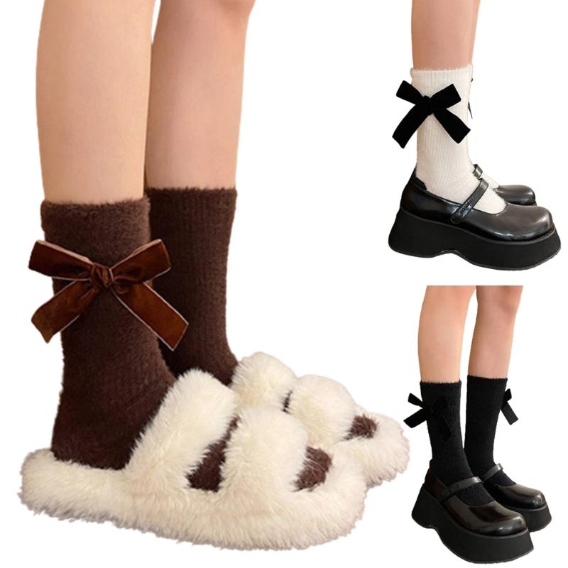 Cute Bowknot Socks for Women Middle Tube Sock Stylish Princess Dress Socks with Delicate Detail