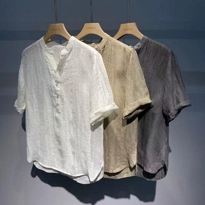 Sommer Mode Vintage Herren Einfarbige Lässige Trendige Lockere Halbarm V-Ausschnitt Knopf Pullover Hemden Herren Kleidung Oberteile