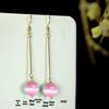 12MM Pink Cat's Eye Stone, Gold Earrings