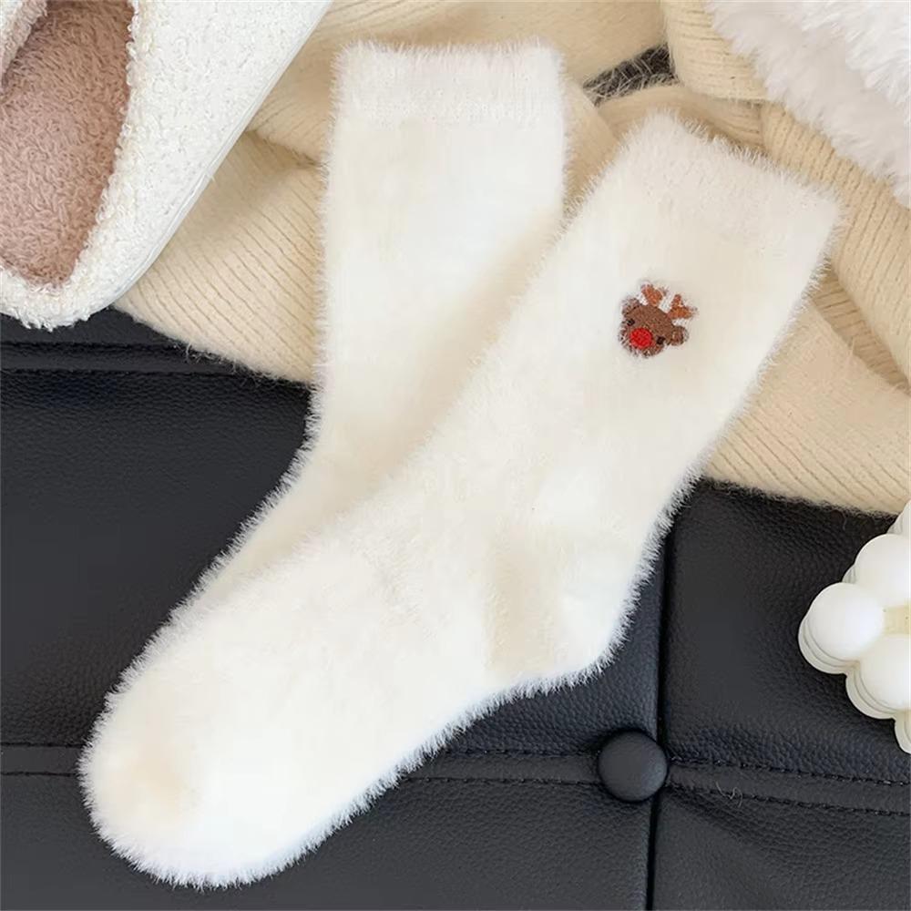 Imitation Mink Fleece Fuzzy Crew Socks Plush Fluffy Winter Socks Indoor Slipper Socks  Home Indoor