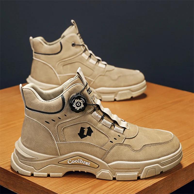 

Модные мужские короткие ботинки для альпинизма, модная ретро-обувь с вращающимися пуговицами, с высоким верхом и толстой подошвой, мужская спортивная обувь для путешествий и активного отдыха 39 хаки