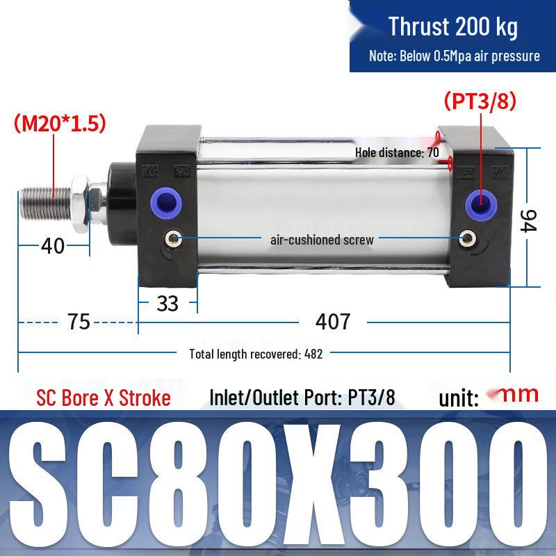 SC63 High Thrust Small Pneumatic Cylinder, Model SC40/50/80/100*125X150X200X500-S
