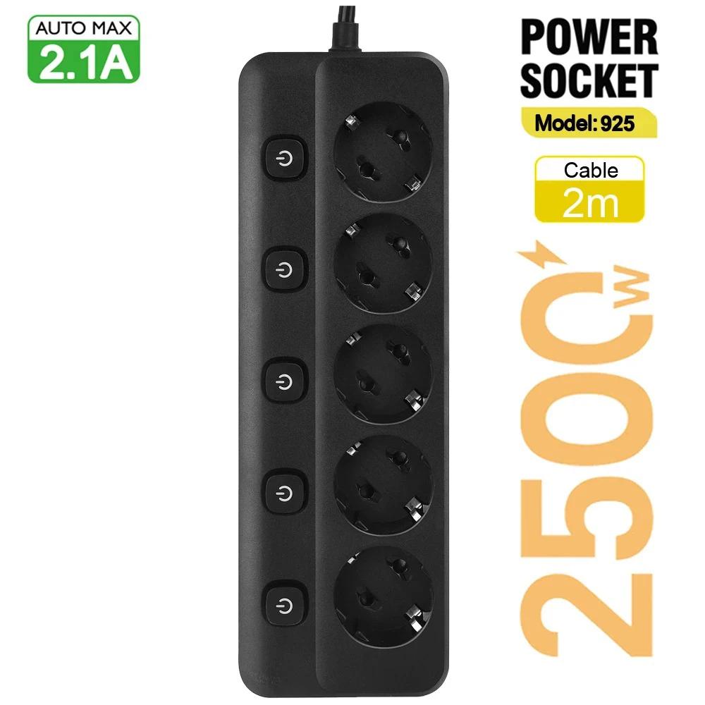Strip Power Eu Plug Ac Outlets Multitap Socket Extension Cord Electrical Independent Control Switch Network Filter Adapter