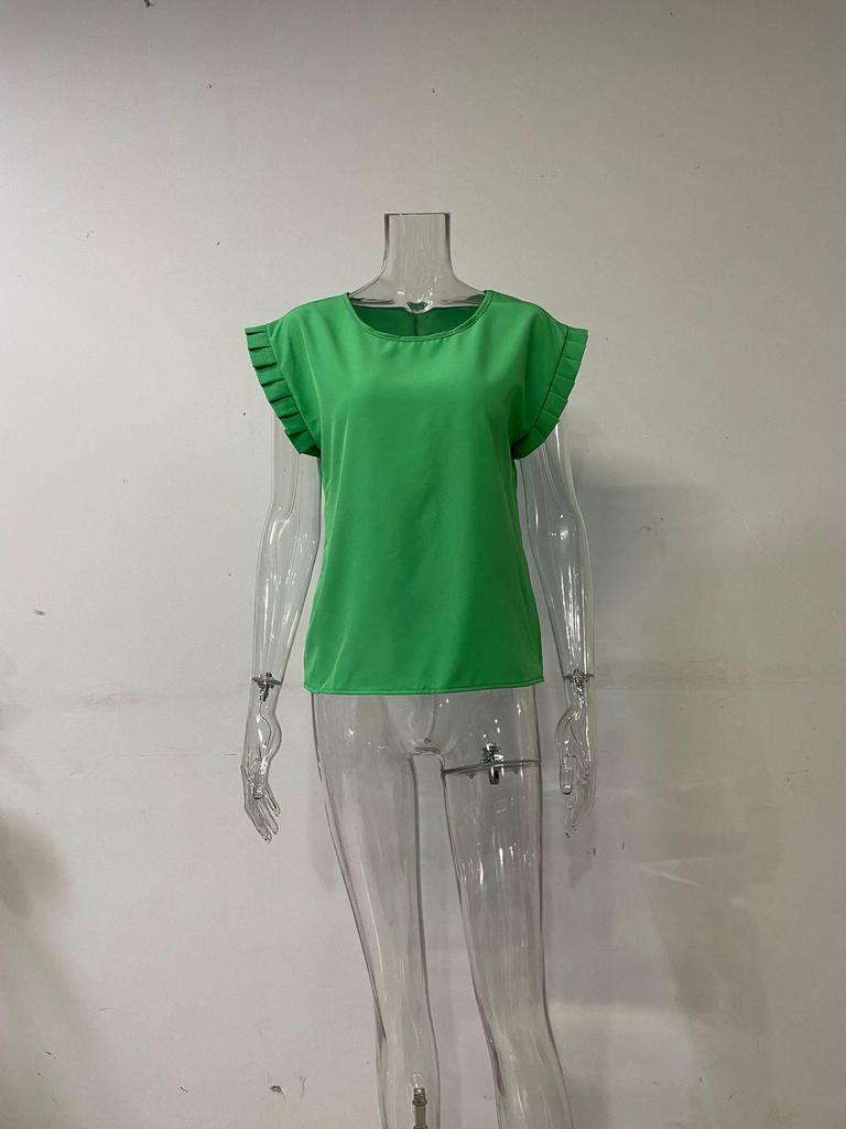 2024 Women's Summer Ruffle Blouse - Casual Short-Sleeve Round Neck Shirt