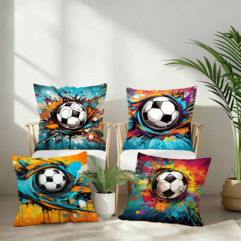 New Football Print Pillow Case Sofa Decorative Home Double-sided Printing Short Plush Cushion Pillow Cover Holiday Gift