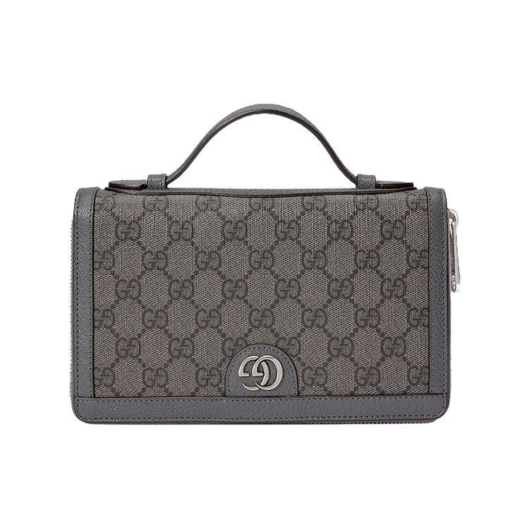 Gucci GG Supreme Zip Around Wallet Gray Canvas With Leather Trim Silver Hardware For Unisex Daily Use & Gifting