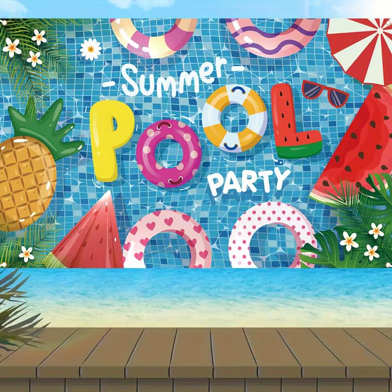 2D Summer Pool Party Backdrop Photography Background