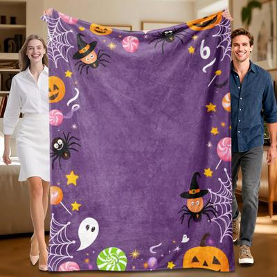 1 Stück lila Flaneldecke im Halloween-Design, weich, geeignet für Sofa, Bett, Büro, ganzjährig verwendbar.