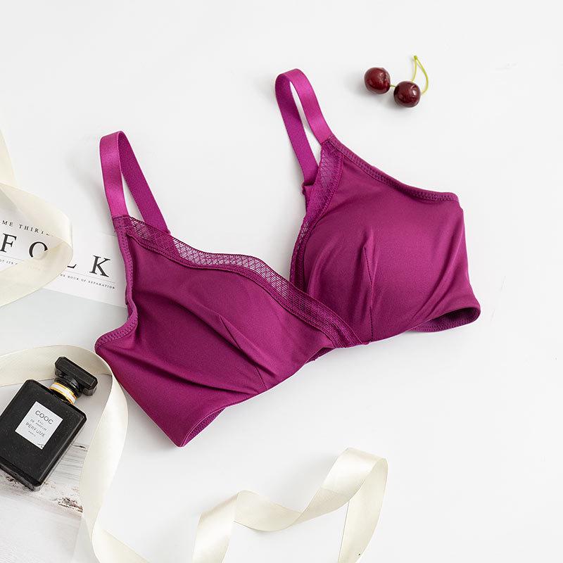 

Удобный сексуальный бюстгальтер без косточек из шелка Mulberry Silk - дышащий, средней толщины, идеально подходит для сна S фиолетовый/красный