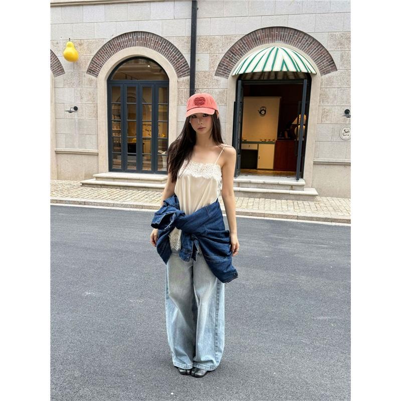 Silk-like Lace Trim Outerwear Camisole Top