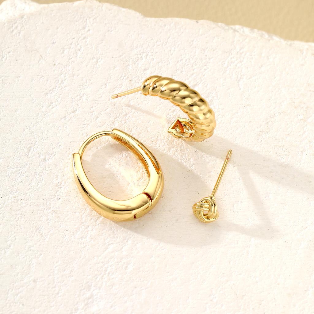 3pcs Simple Hoop Earring Set for Women Vintage Gold Color Metal Circle Geometric Cartilage Piercing Earrings Daily Party Jewelry